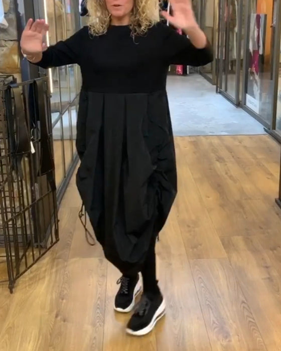 Patchwork drawstring casual dress