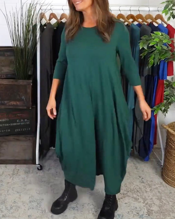 Simple solid color casual dress