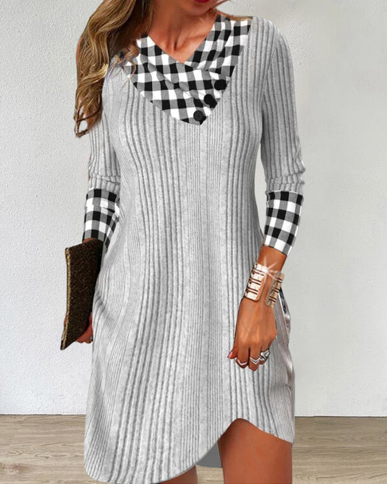V-neck Color Block Casual Dress