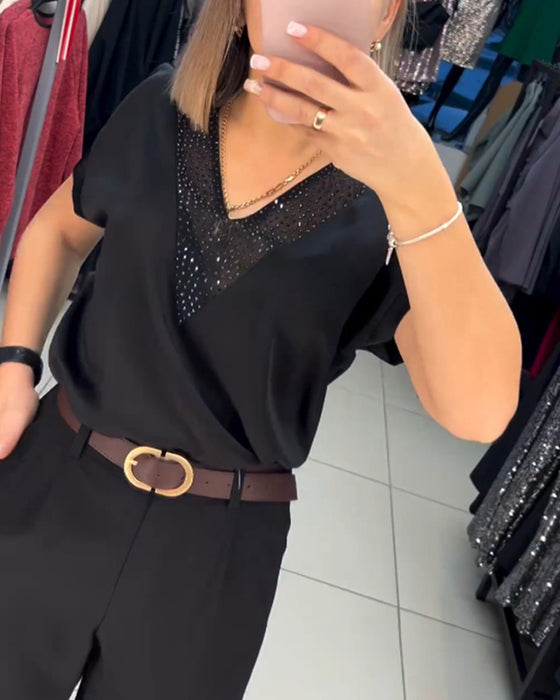 V-neck short-sleeve casual top