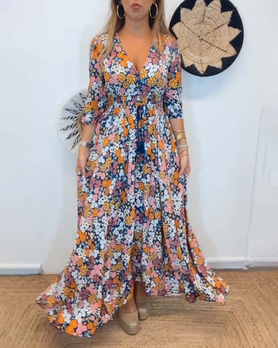 Deep V-neck floral dress