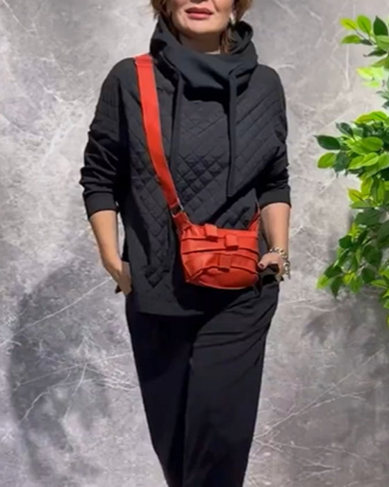 High Neck plaid Hoodies with Long Sleeve