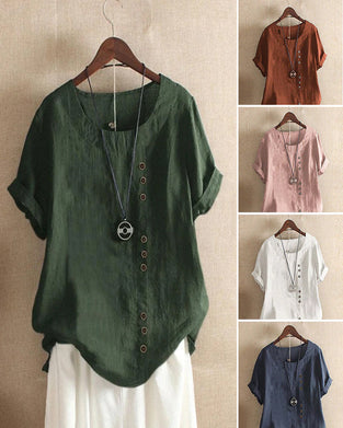 Solid Color Button Short Sleeve Top
