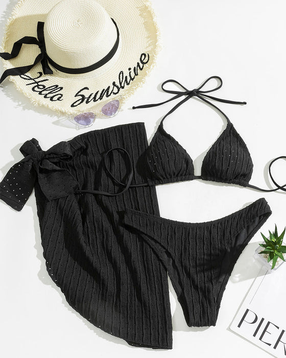 Sexy solid color three piece swimsuit