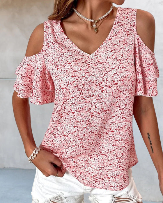 Cold Shoulder Floral Print  T-shirt