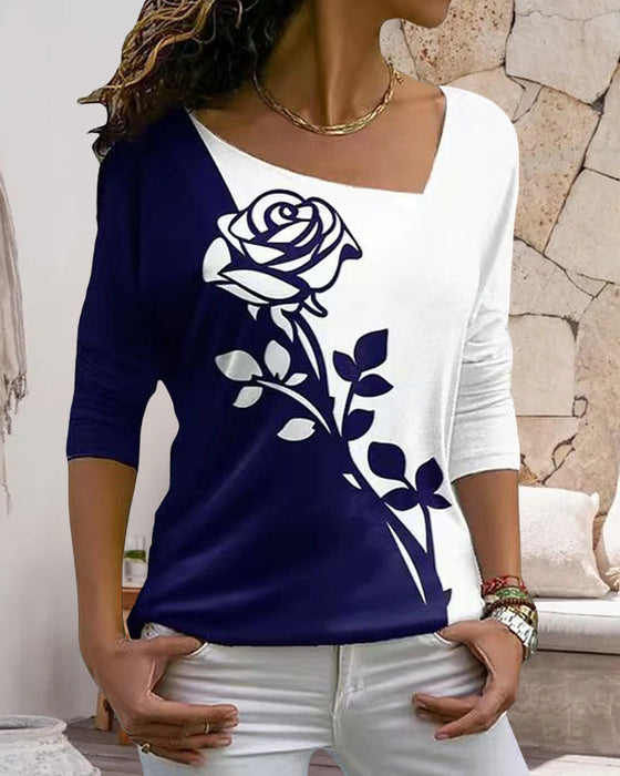 Rose Print Long Sleeve Top