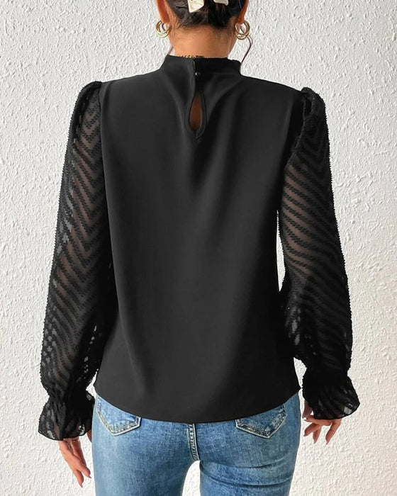 Paneled wave pattern long-sleeved top