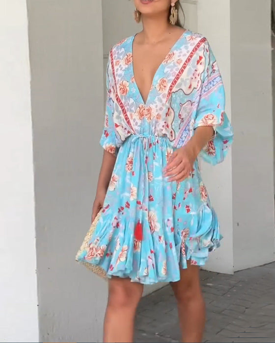 V-neck floral print elegant dress
