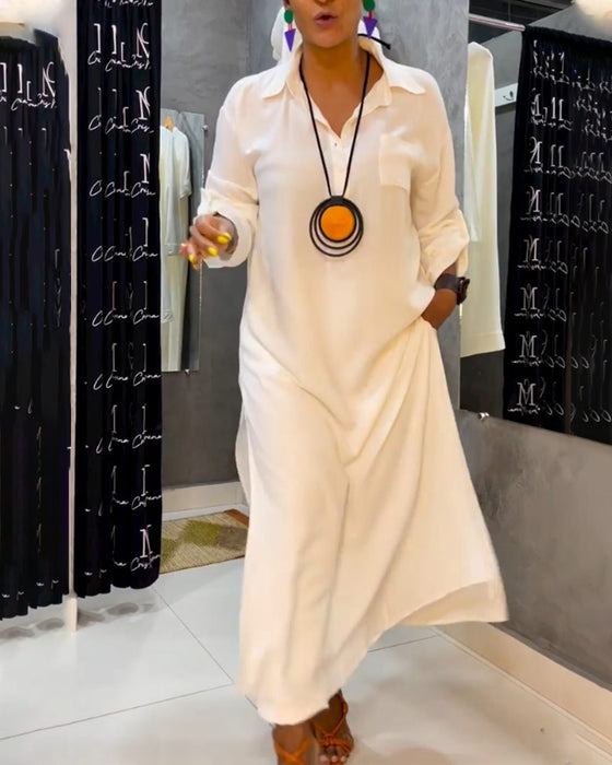 Solid color lapel pocket dress