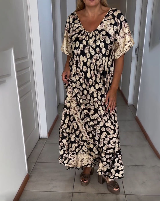 V-neck printed short-sleeved dress