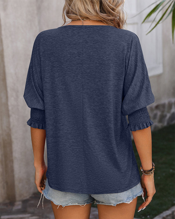 Loose V-neck casual blouse