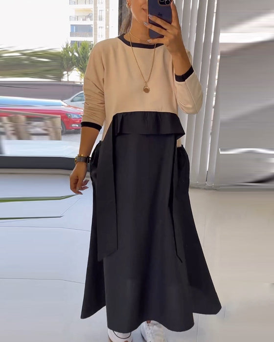 Casual dress with patchwork pockets