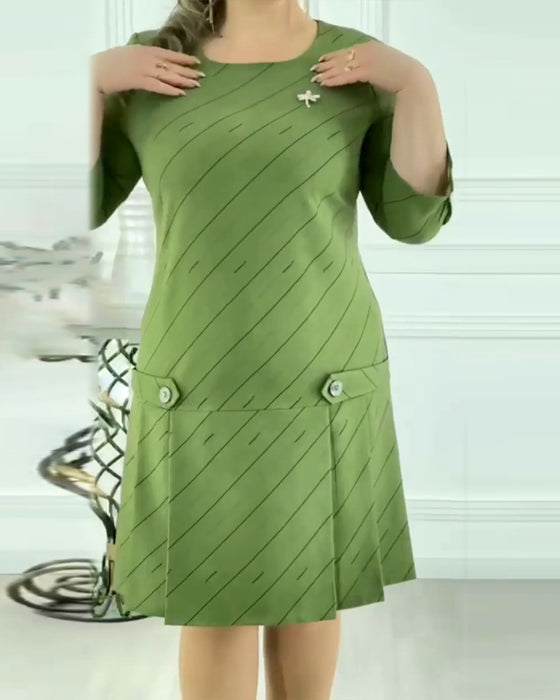 Round neck line printed elegant dress