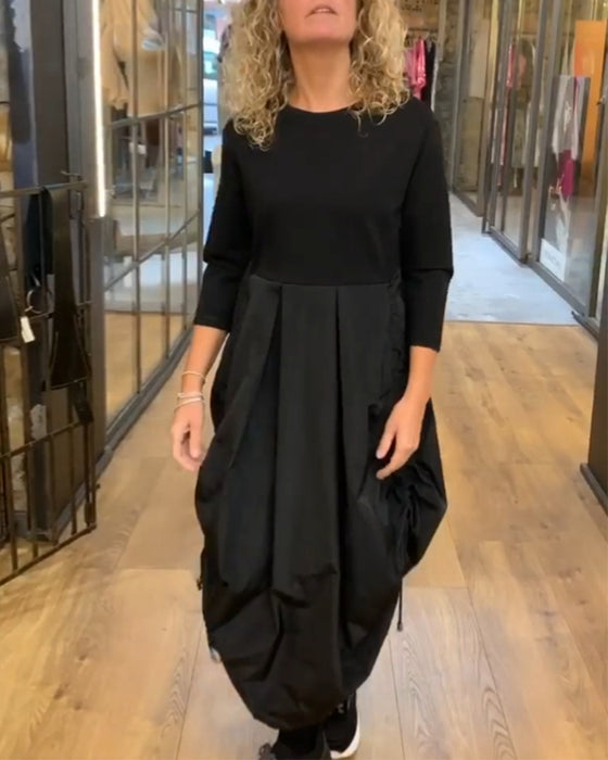 Patchwork drawstring casual dress