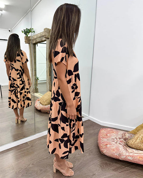 Pocket lapel printed dress