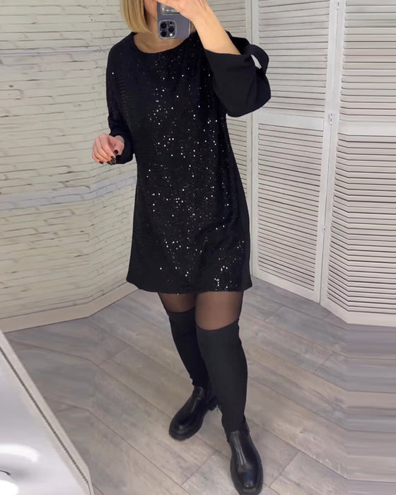 Sequin ruched sleeve dress