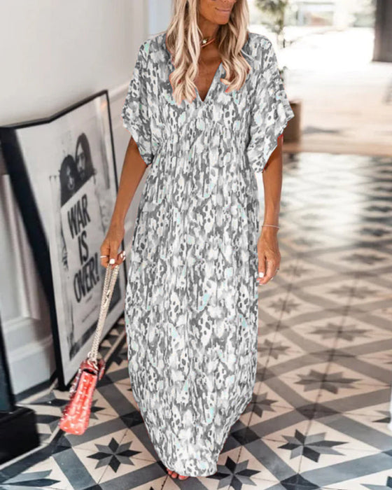 V-neck fashion print short-sleeved dress