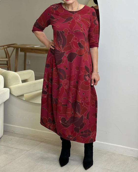 Round neck floral print casual dress