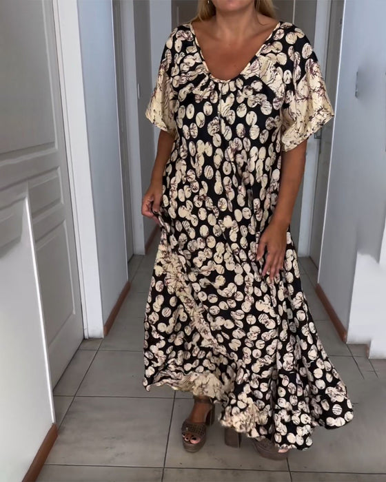 V-neck printed short-sleeved dress