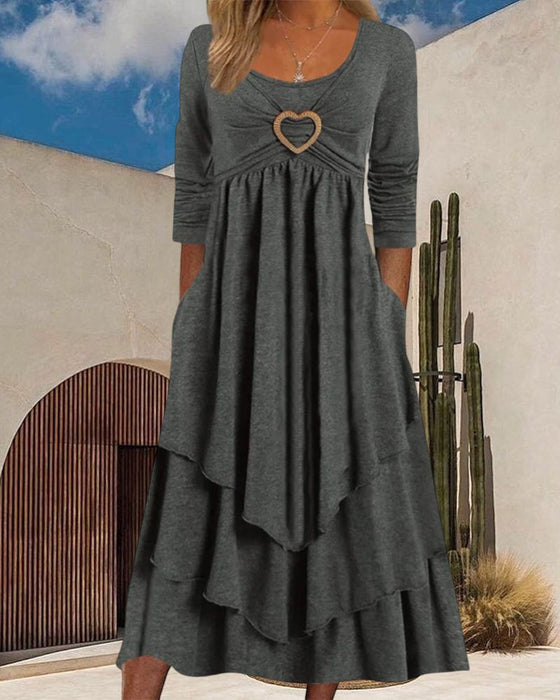 Round Neck Ruffled Midi Dress