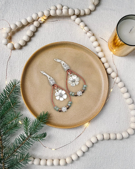 Boho Leather Rope Flower Simple Earrings