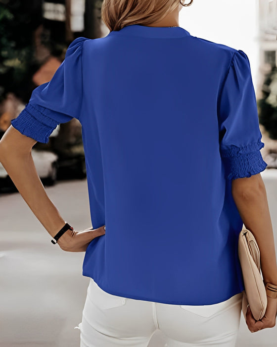 V-neck short sleeve blouse