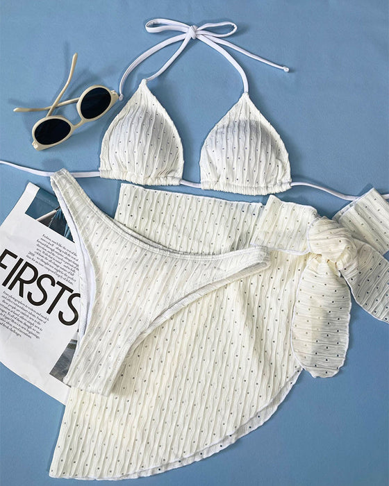 Sexy solid color three piece swimsuit