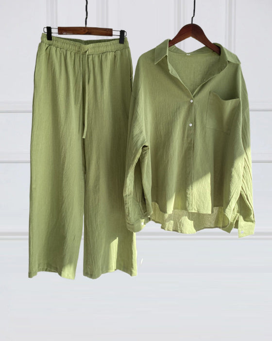 Solid color shirt pants two piece set