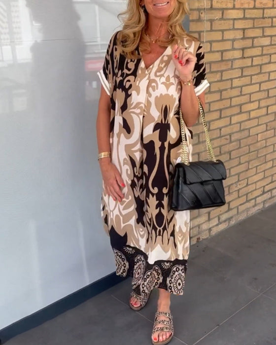 V-neck Geometric Print Dress