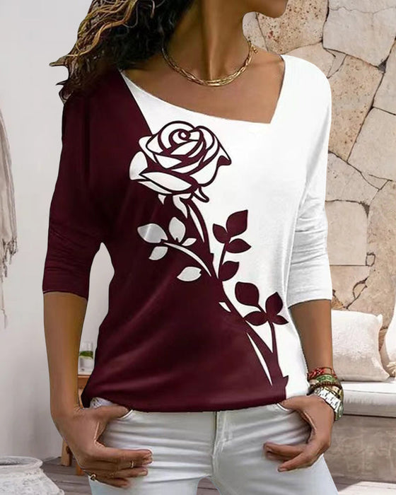 Rose Print Long Sleeve Top