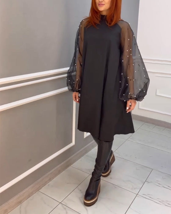 Mesh Loose Dress with High Neck