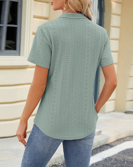 Lapel cutout short-sleeve top