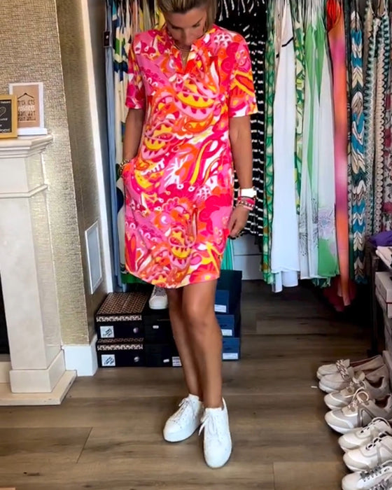Pocket printed short sleeve dress