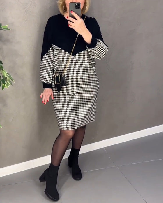 Chic Color Block Dress with Plaid