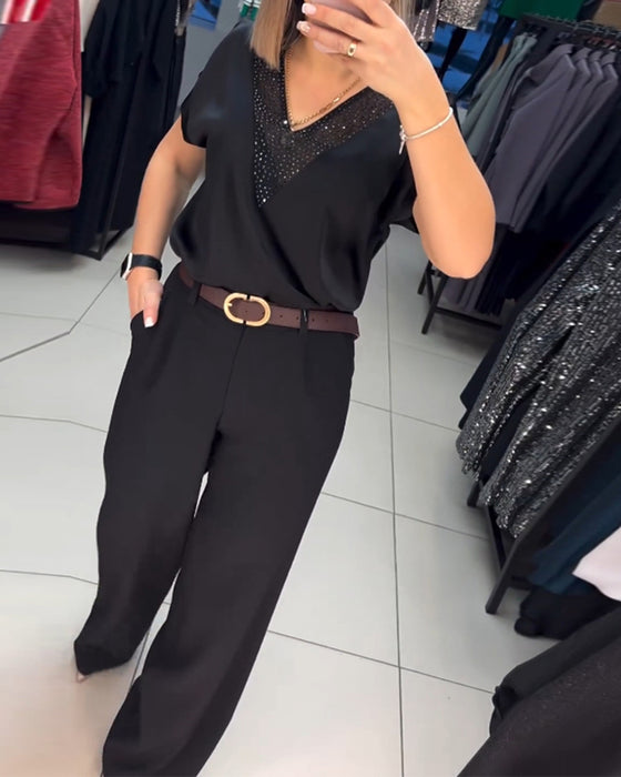 V-neck short-sleeve casual top