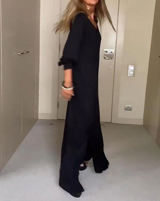 Casual solid color v-neck dress