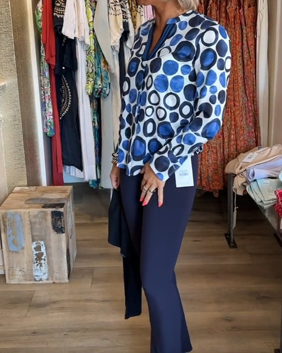 Polka dot print V-neck long-sleeve blouse