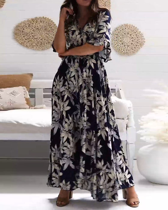 Elegant floral half-sleeve dress