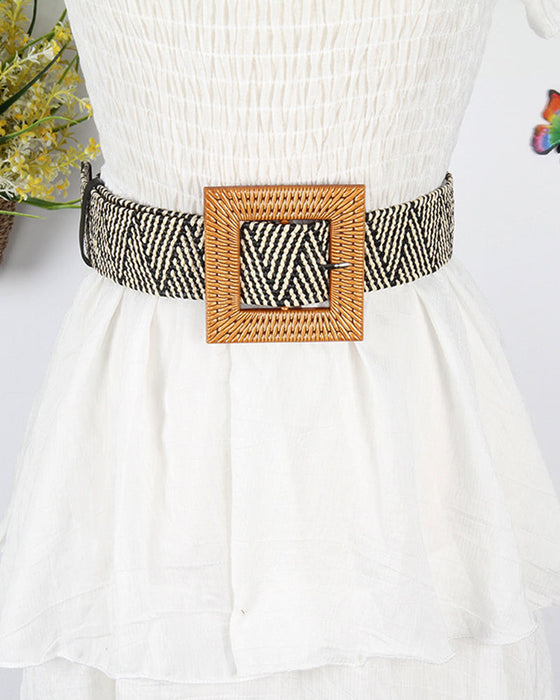 Grass woven ladies elastic belt