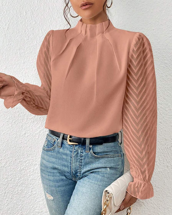 Paneled wave pattern long-sleeved top