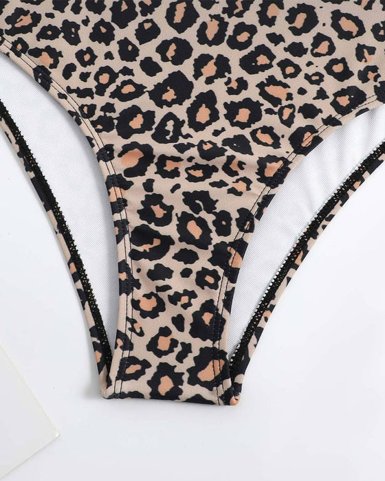 Maillot de bain une pièce imprimé léopard dégradé avec couverture