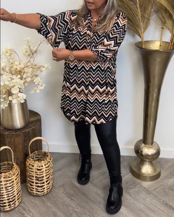 Wave print v-neck dress