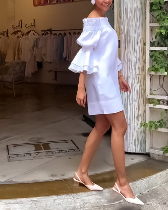 One Shoulder Flare Sleeve Dress