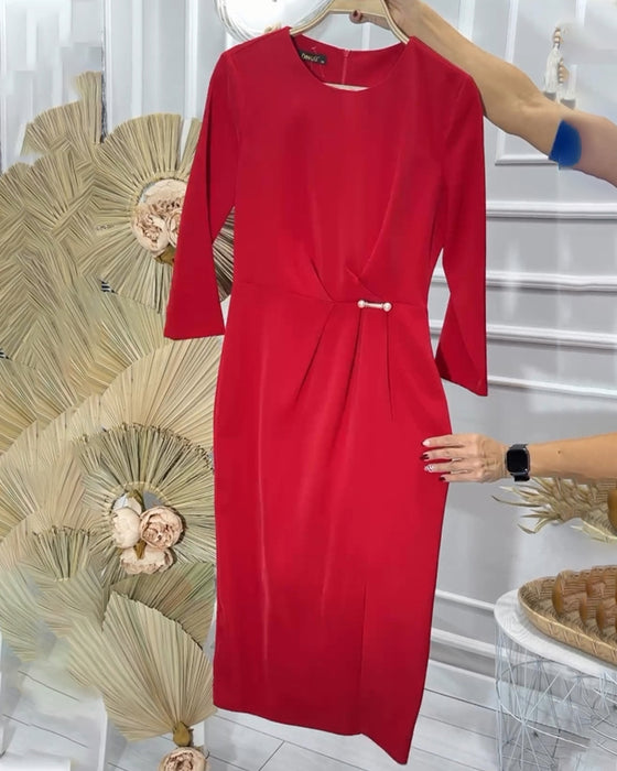 Romantic round neck solid color long dress