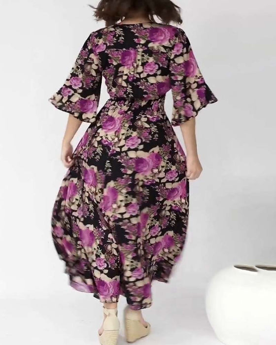 Floral Print V Neck Maxi Dress