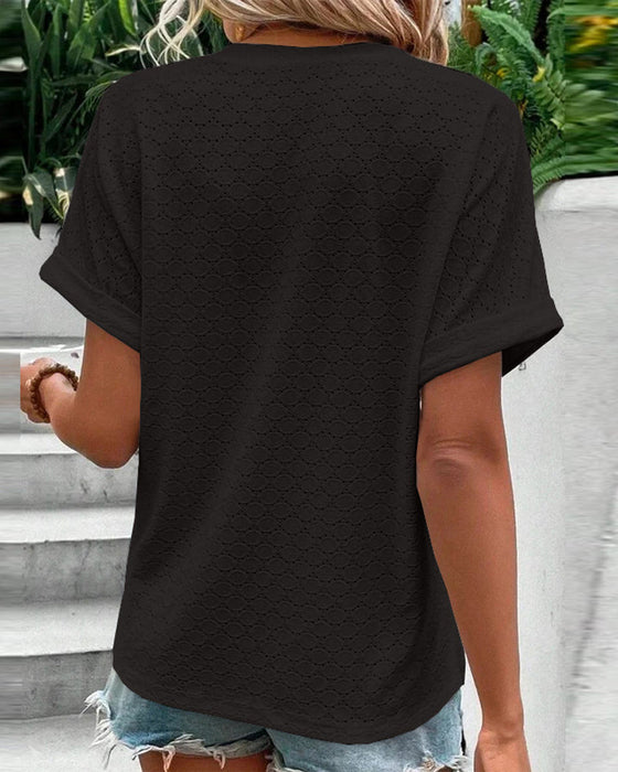 Casual solid color button v-neck blouse