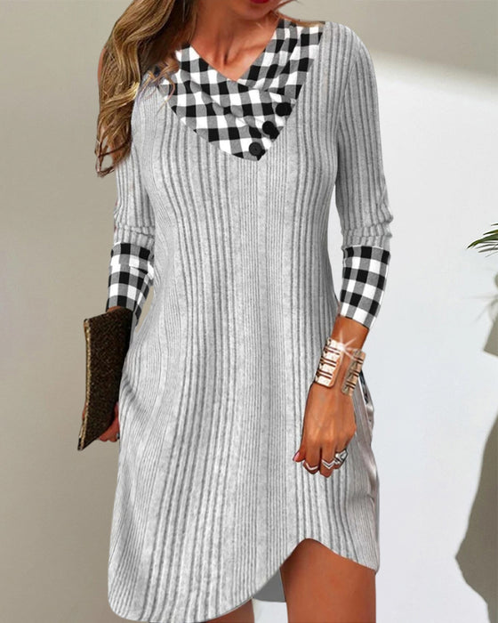 V-neck Color Block Casual Dress