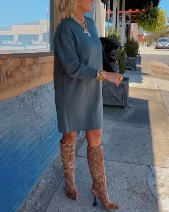 Round neck solid color elegant dress