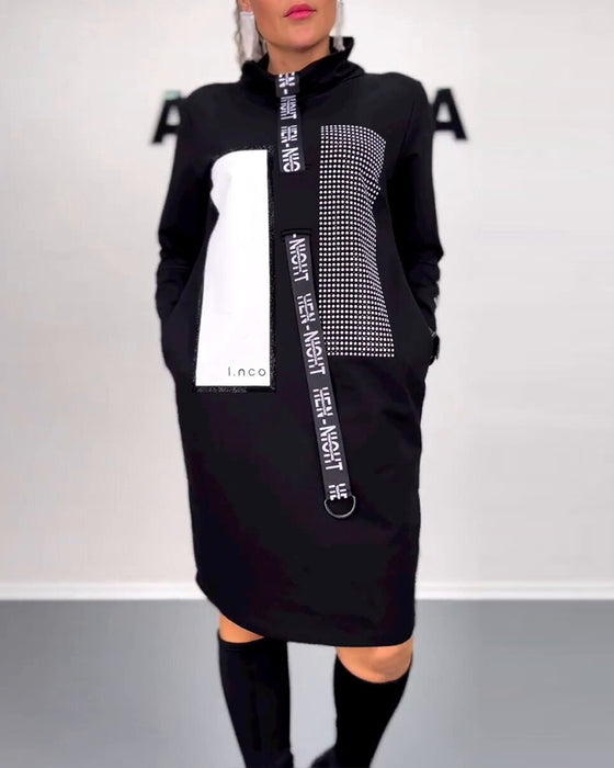 Casual Straight Dress with Drawstring