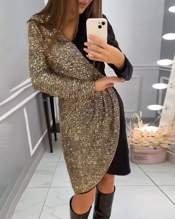 Double patchwork sequined dress